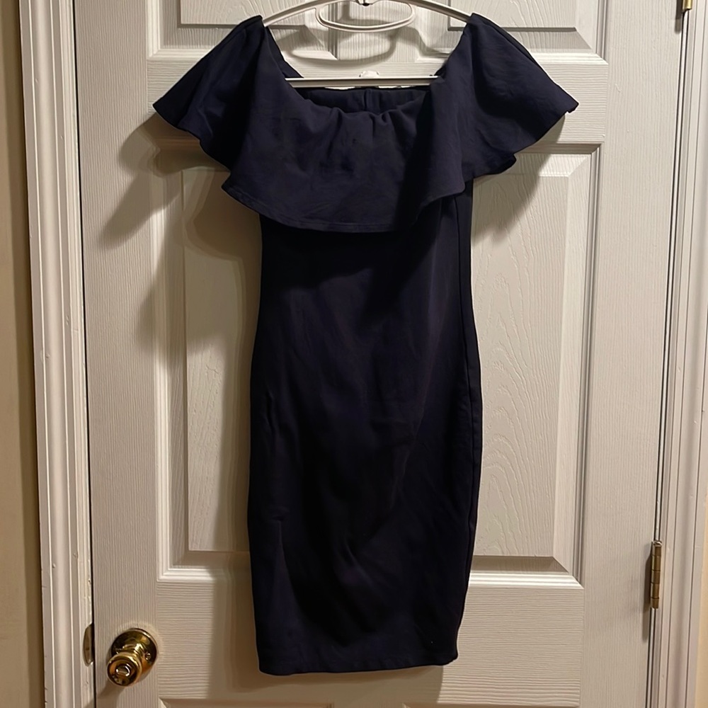 Steps Ny black off shoulder fitted dress medium